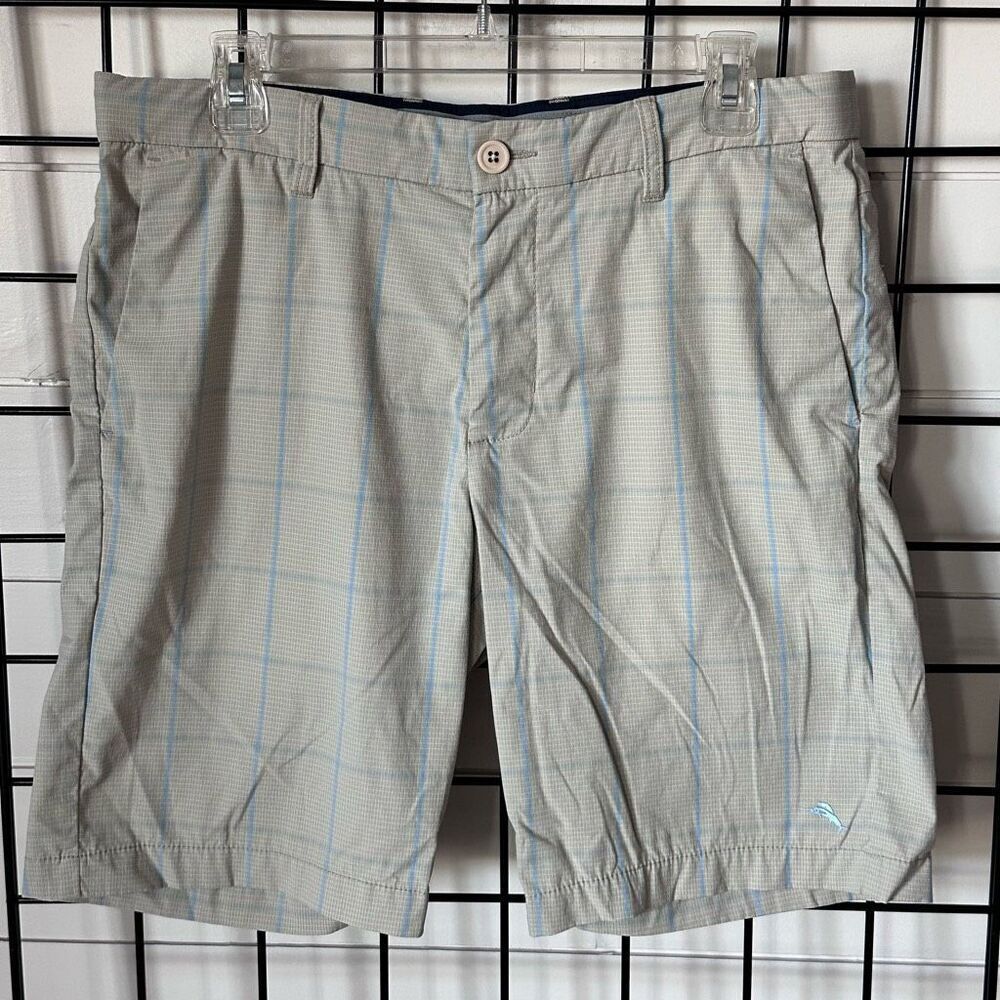 Tommy Bahama Driver Plaid Island‎ Zone Shorts Mens 32 Beige Blue Plaid